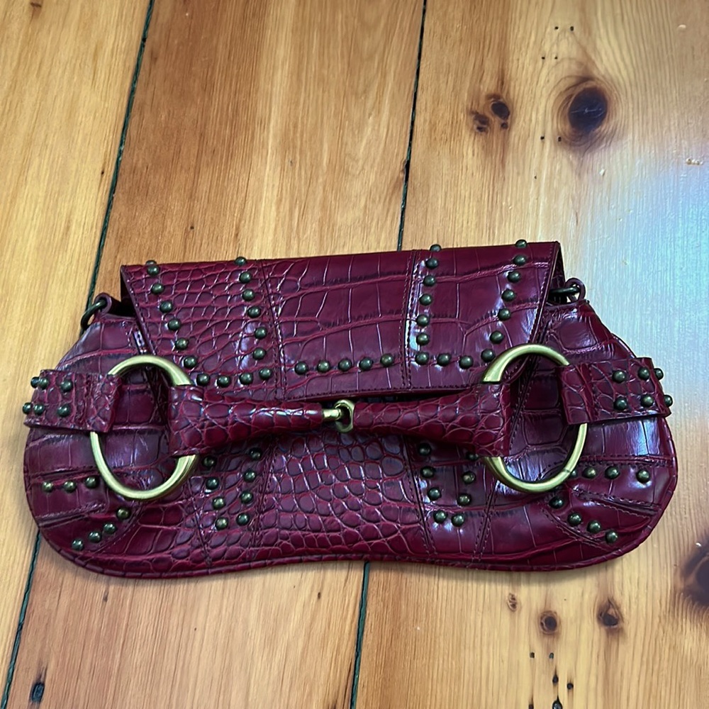 Faux leather clutch with studs